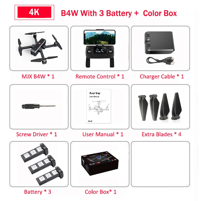 MJX Bugs 4W B4W 5G gps бесщеточный складной Дрон с 4K FHD wifi FPV камерой с защитой от тряски 1,6 км 25 минут оптический поток RC Квадрокоптер - Цвет: Black 3B Color box