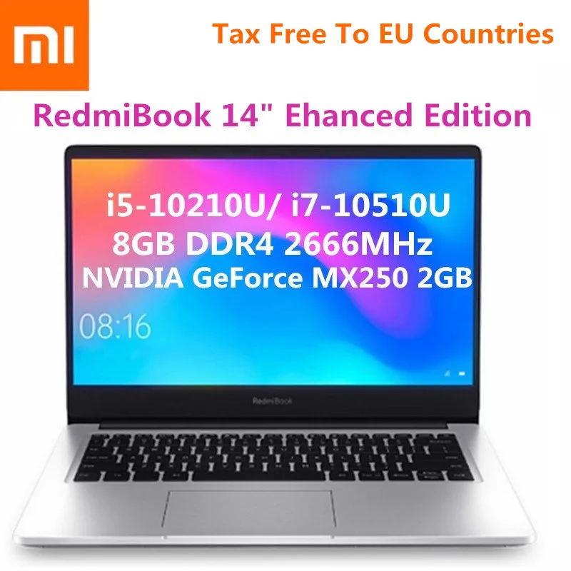 Ноутбук Xiaomi RedmiBook 14 дюймов Windows 10 OS Intel Core i5 10210U/i7 10510U 8 ГБ ОЗУ 512 SSD Серебристый