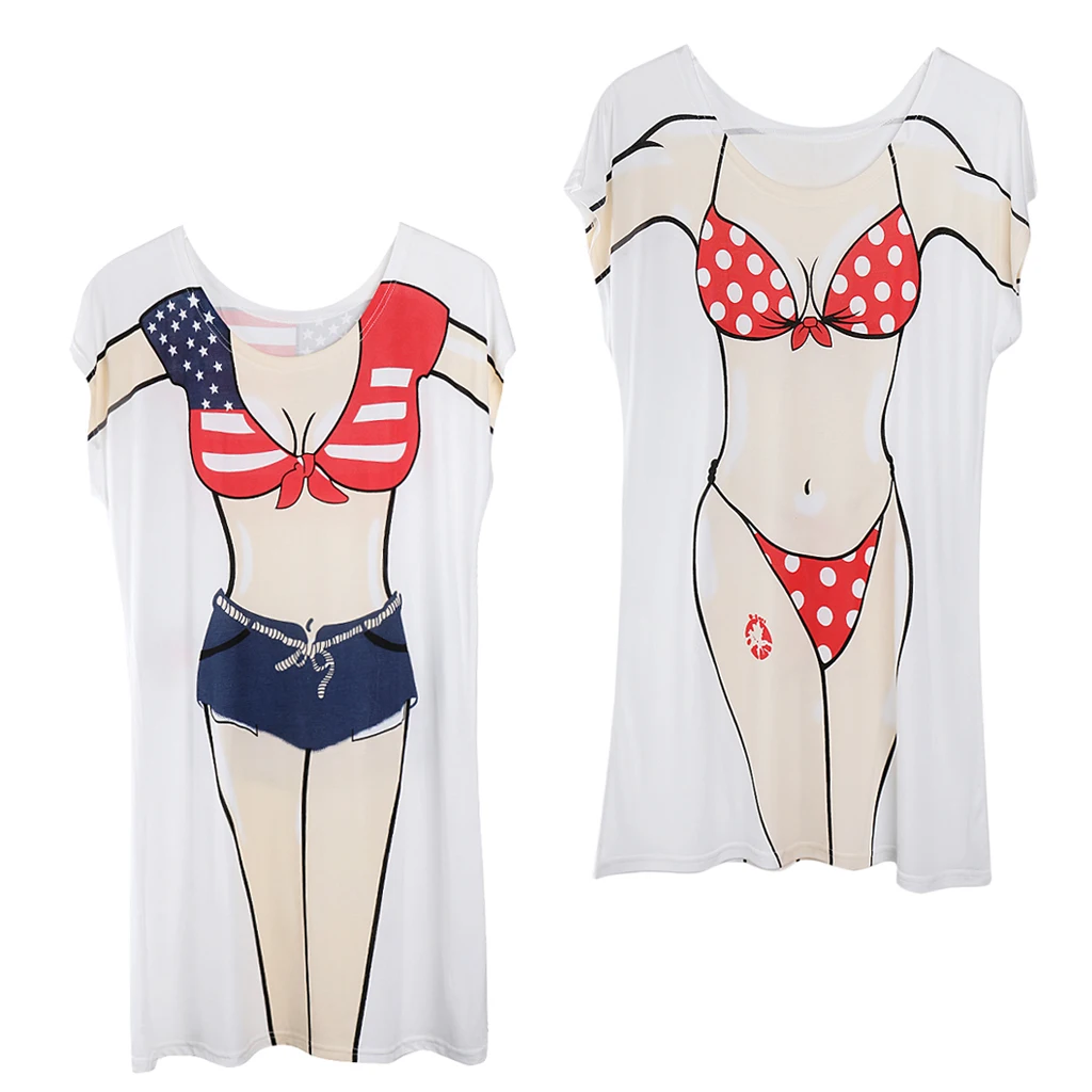 2 Pieces Women’s American Cowboy Dot Summer Beach Bikini Cover-up T-shirt Tee Top Birthday Hen Night Souvenir Pajamas