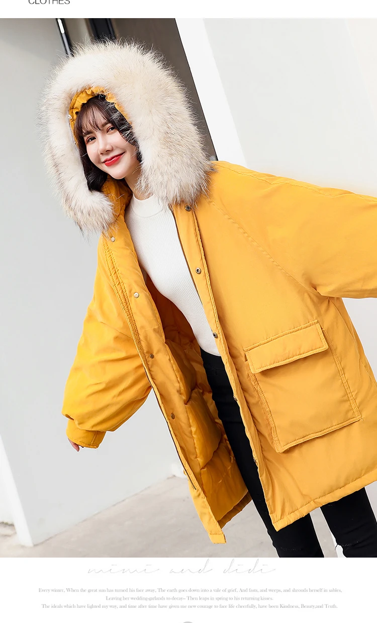 Female Women's Parka New Korean Students Winter Long Thick Candy Colors Cotton Clothing Oversize Fashion Coat Ladies Jacket