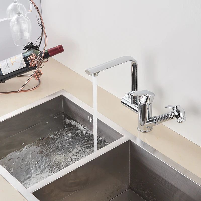 Хромированный выдвижной кухонный кран с двумя портами, вращающийся на ...