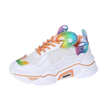 

Women Fashion Sneakers Woman Mesh Breathable Basket Female Casual Shoes Chunky Platform Orange Vulcanized Shoes 2020 Autumn New