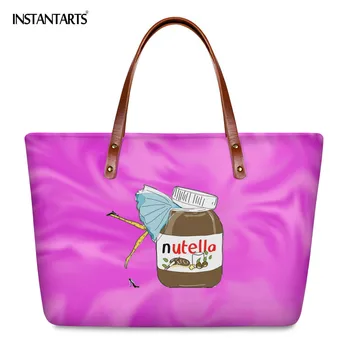 

INSTANTARTS Women Shoulder Bags Large Capacity Cartoon Foods Nutella Cute Pattern Ladies Tote Bag Top-Handle Bags Portable Bolsa