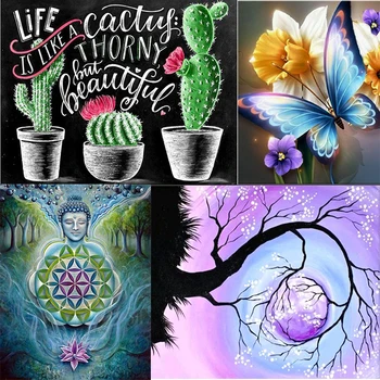 

2019 HOT 5D Diamond Embroidery Cartoon Flower 5d Diamond Mosaic Cactus 5D Diamond Painting FULL SET Butterfly diamond art monkey