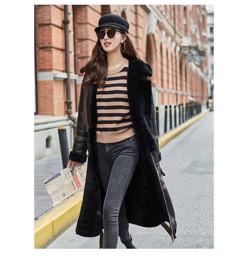 

Двустороннее пальто с мехом, Женская куртка из натуральной овечьей шерсти, зимняя куртка, Женская длинная куртка из натуральной кожи, MY3975