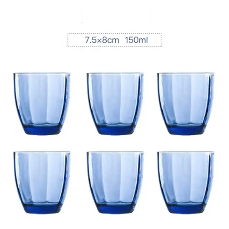 6Pcs Creative Embossed Wine Glass Heat Resistant Beer Glass Cup Home Office Bar Milk Juice Coffee Mug Drinking Glasses 150ml - Color: Vertical Blue