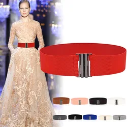 Wide Elastic Belt Solid Color Corset Belt Metal Buckle Lady Fashion Cummerbands Stretch Cinch Waistband Women Waist Belt
