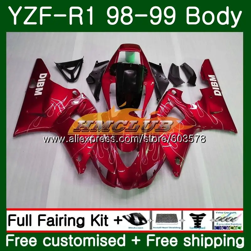 Для кузова Yamaha YZF R 1 YZF 1000 YZF1000 YZF R1 1998 1999 58CL. 12 комплект YZF-1000 YZF-R1 98 99 YZFR1 98 99 жемчуг красный обтекатель