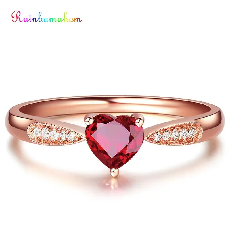 Rainbamabom 925 Solid Sterling Silver Heart Ruby Gemstone Wedding Engagement Cocktail Rose Gold Ring Fine Jewelry Gift Wholesale Rainbamabom 925 Solid Sterling Silver Heart Ruby Gemstone Wedding Engagement Cocktail Rose Gold Ring Fine Jewelry Gift Wholesale
