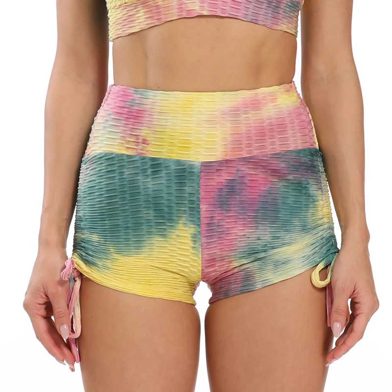 Женские спортивные шорты Tie Dye с высокой талией и принтом эластичные Леггинсы для