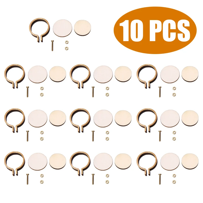 10 sets Mini Embroidery Hoop Ring Wooden Cross Stitch Frame For DIY Handmade Pendant Crafts Sewing Accessories