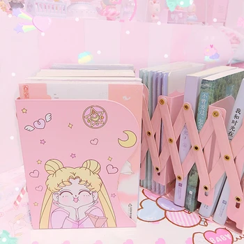 

New Sailor Moon Foldable Stretch Bookend Books Holder Anime Action Figure Iron Reading Bookshelf Bracket for Home Desktop Decor