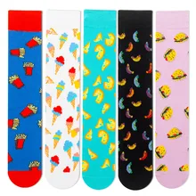 3pairs/lot Fashion interesting Cartoon Ice Cream burger pizza fries print socks Casual unisex cotton socks happy woman socks