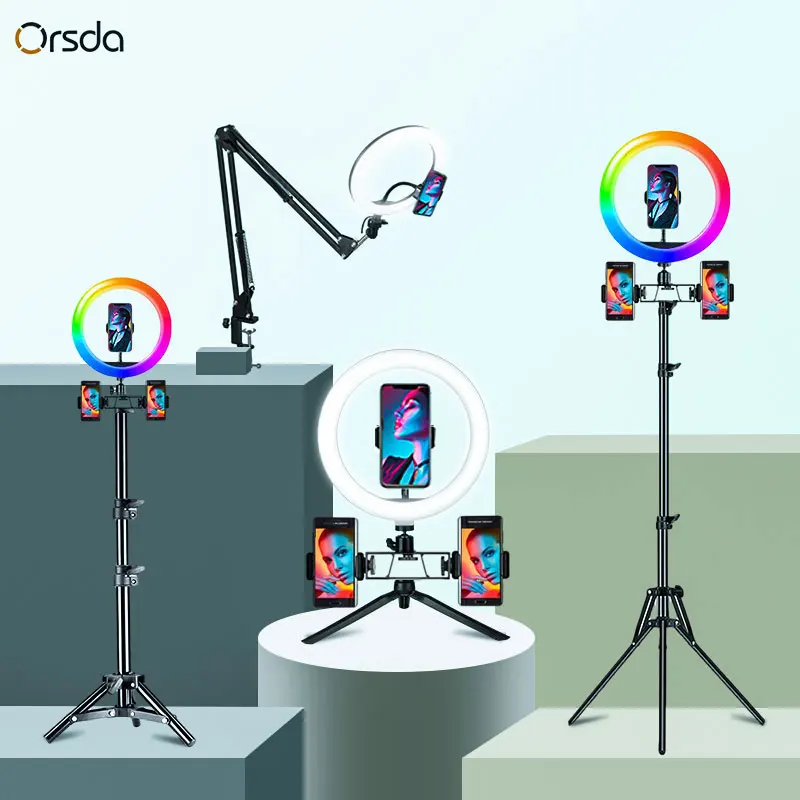 10-12 polegadas rgb anel luz com suporte led anel luz selfie anel luz com tripé rgb 26 cores luz de vídeo para youtube tik tok