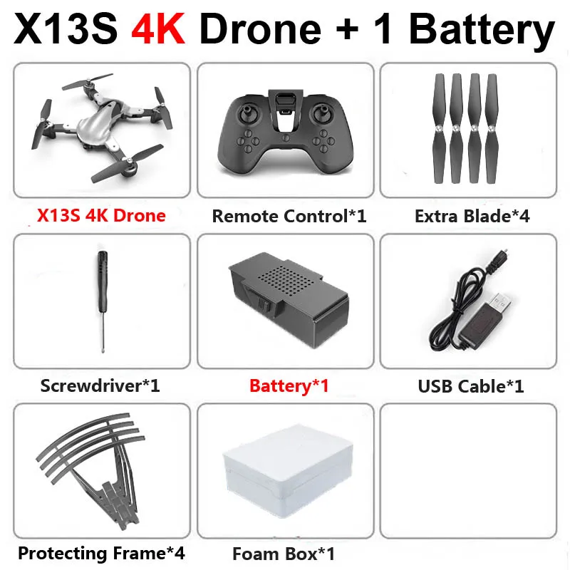 X13S 4K 1B Foam X13S Профессиональный Дрон WiFi FPV с широким углом HD 4K двойная камера оптический режим потока складной Радиоуправляемый квадрокоптер вертолет игрушки подарок - Цвет: X13S 4K 1B Foam