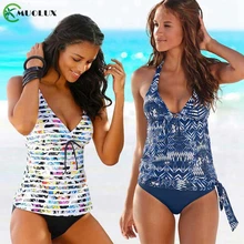 Два предмета, танкини, купальники для женщин, купальник, винтажный принт, Одноцветный, размера плюс, купальники для женщин, мягкий купальник, бикини, набор, XXXL