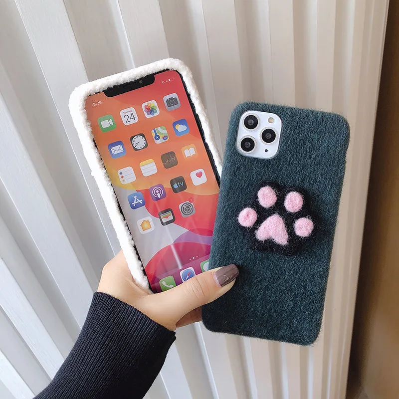 3D милый чехол для телефона для iphone 6, 6 S, 7, 8 Plus, X, XS, MAX, XR, 11 Pro, MAX, Neo, NXT, с изображением следов питомца, плюшевая теплая задняя крышка