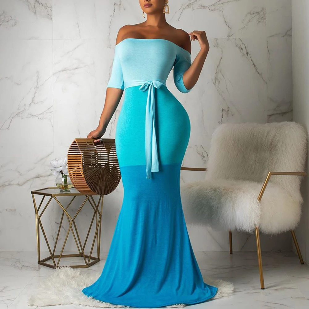 Сексуальное женское платье-макси с открытыми плечами и рукавом средней длины