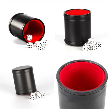 

New PU Leather Flannel Mute Dice Cup Bar Game Supplies Red Velvet Cup with Dices for Table Games