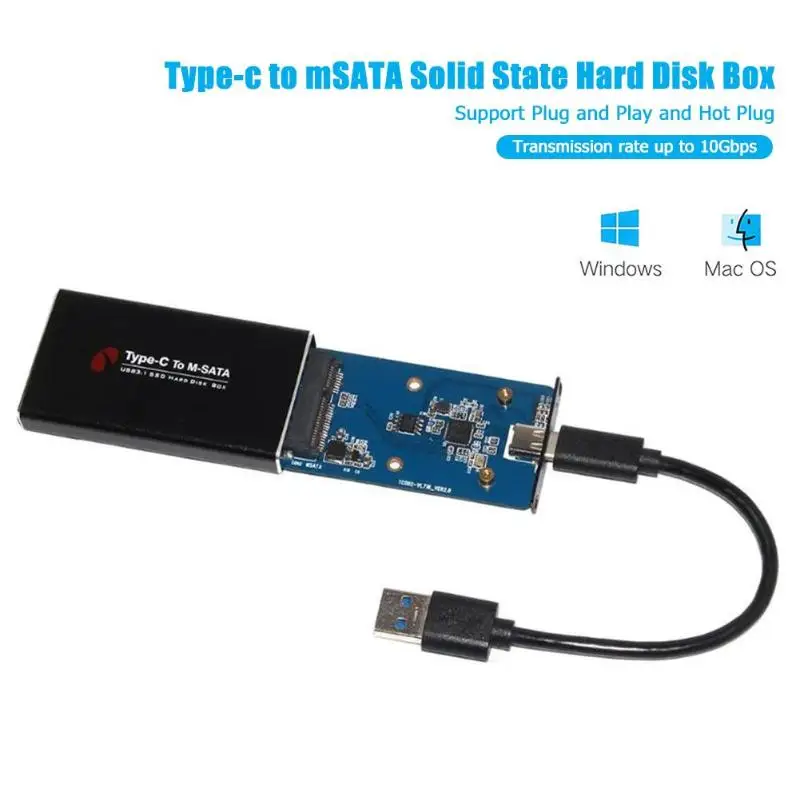 Горячий тип C к mSATA твердотельный накопитель адаптер USB 3,1 SSD жесткий диск корпус мобильный корпус внешний твердотельный жесткий диск коробка