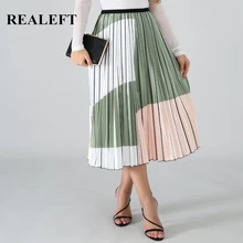 REALEFT/Новинка года; женские элегантные гофрированные длинные юбки в стиле пэчворк с завышенной талией; фатиновые трапециевидные юбки до середины икры в стиле Харадзюку