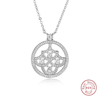 

Hot Sell 925 Sterling silver flower Pendants with chain High Quality Diamond Necklaces For Women Birthday Gift Cocktail Jewelry