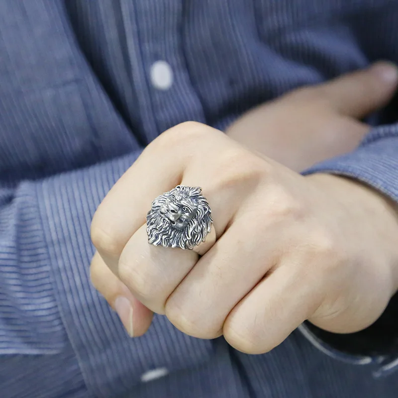 Retro Lion Domineering Ring Prairie King Men's Alloy Ring Exaggerated Jewelry Gift Adjustable Opening Finger Ring Opening Ring Adjustable Rings