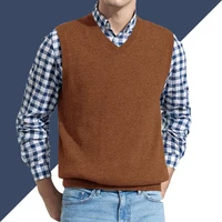 S-6XL Men Sleeveless Sweater Vest Male Autumn Spring Cotton Knitted Solid Vest Sweater Man Business V Neck Top Slim Sweaters Boy 1