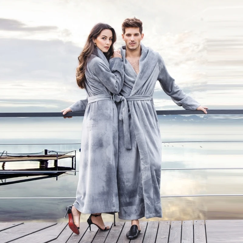 

Men's and Women's Long Robes Soft Plush Floor- Length Plus Size Bathrobe Fuzzy Sleepwear Loungewear Nightgown Warm House Coat