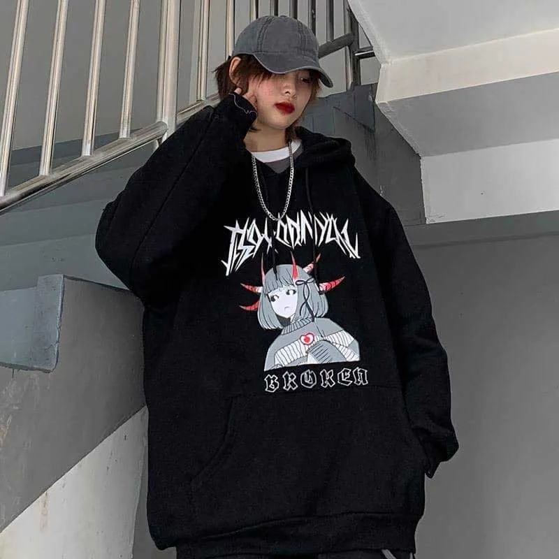 NiceMix Harajuku негабаритных толстовка женская осень мультфильм печати толстовки с длинным рукавом пуловер свободные милые толстовки забавные