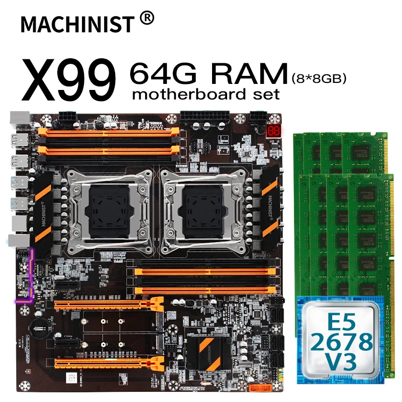 X99 настольная материнская плата LGA 2011 3 комплект с xeon E5 2678 V3 * 2 двухъядерным