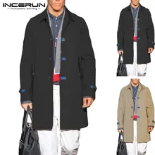INCERUN уличная Мужская однотонная модная куртка с отворотом и длинным рукавом Тренч Повседневная трендовая Мужская однобортная ветровка