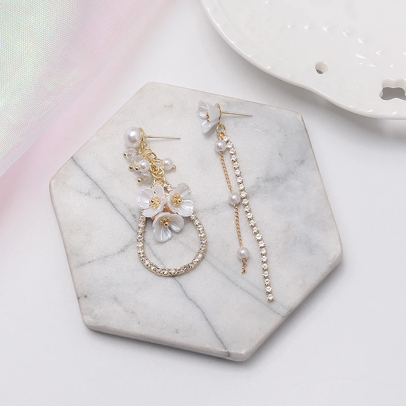 MWSONYA Fashion Korean Sweet Pearl Flower Drop Earrings for Women Fashion Tassel Pendientes Jewelry Earrings for Girl Gift