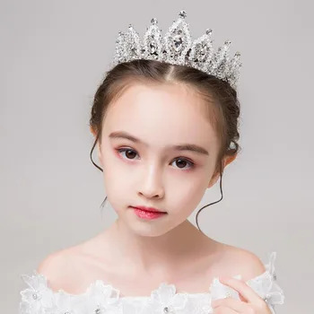 

Princess Kids Diadem Hair Jewelry Crown Tiara Rhinestone Silver Color Headband Headpiece Hairband Women Hair Wedding Accessories