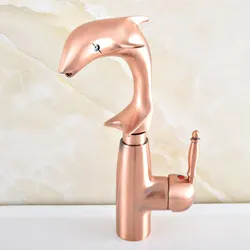 Antique Red Copper Brass Swivel Spout Single Handle  Cute Animal Dolphin Style Bathroom Kitchen Sink Faucet Mixer Tap msf850