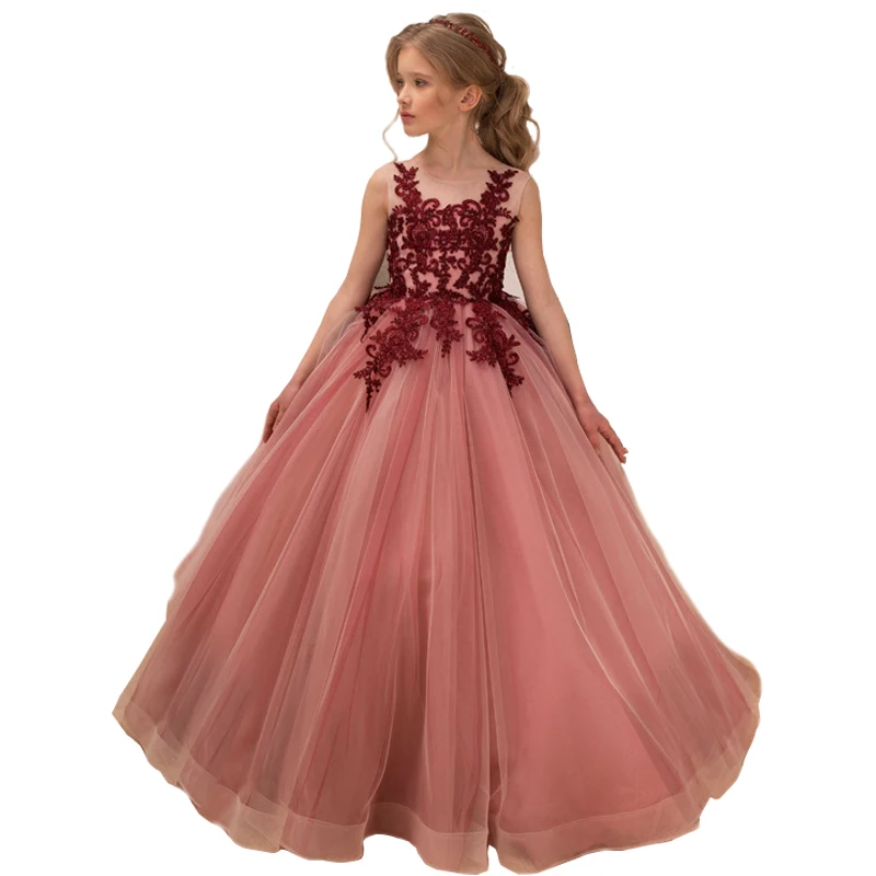 

Kids Girl Flower Lace Dress Party Elegant Wedding Bridesmaid Floral Girl Dress Ball Gown Prom Formal Maxi Dress 6-14Y teen dress