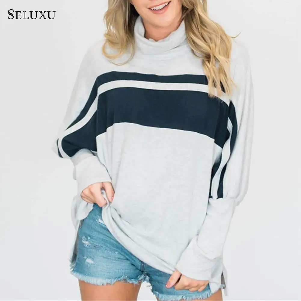 Seluxu, Женская толстовка, зимняя, теплая, водолазка, воротник Харадзюку, толстовки, Женская толстовка с длинным рукавом, с карманами, пуловер