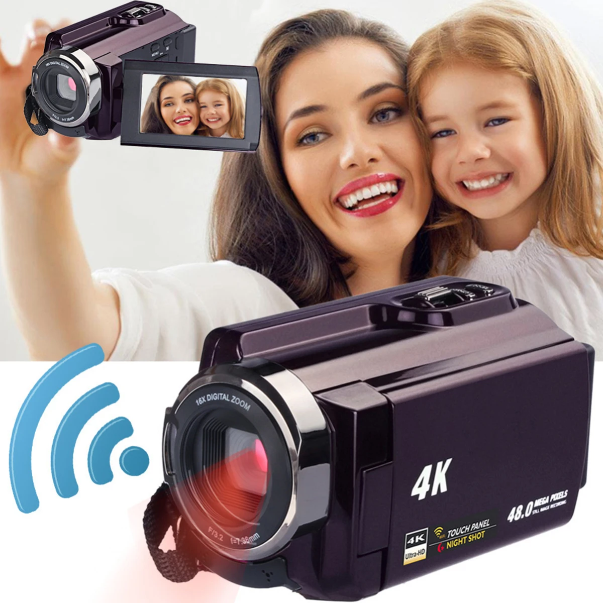 New 4K Camcorder Video Camera Camcorders Ultra HD Digital Cameras and Video Recorder with Wifi/Infrared Touchscreen Angle Lens