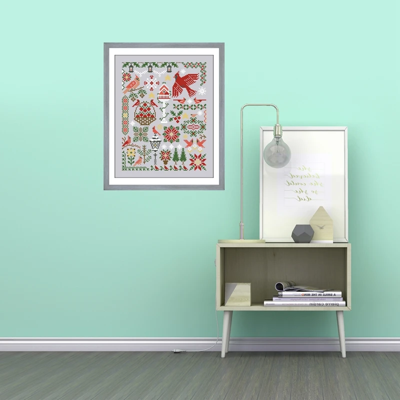 Bird geometry cross stitch kit cartoon pattern design 14ct silver canvas embroidery DIY