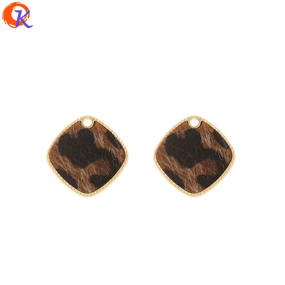 Сердечный Дизайн 50 шт 25*25 мм ювелирные аксессуары/амулеты/DIY Изготовление/квадратная форма/леопардовый принт эффект/ручная работа/застежки для сережек - Цвет: Brown