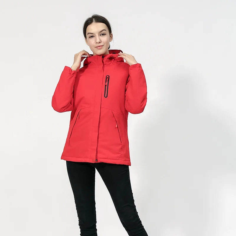 Женская/мужская водонепроницаемая куртка, одноцветная пуховая хлопковая походная куртка, сохраняющая тепло, с USB подогревом, куртка для пары размера плюс Regenjacke Herren - Цвет: red women