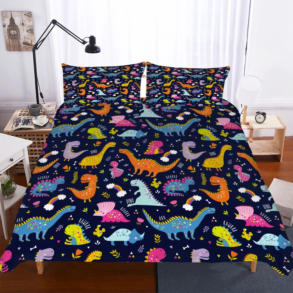 as picture BEST.WENSD,, bedding-set-3d, HD набор пододеяльников для пуховых одеял с изображением животных динозавров, темно-зеленые постельные принадлежности, набор постельного белья с изображением динозавров высокого качества - Цвет: as picture