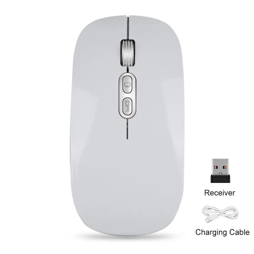 Тонкая беспроводная мышь маленькая Беспроводная заряжающая мышь игровая офисная оптическая USB мини-мышь для ноутбука Настольный ПК компьютер - Цвет: White