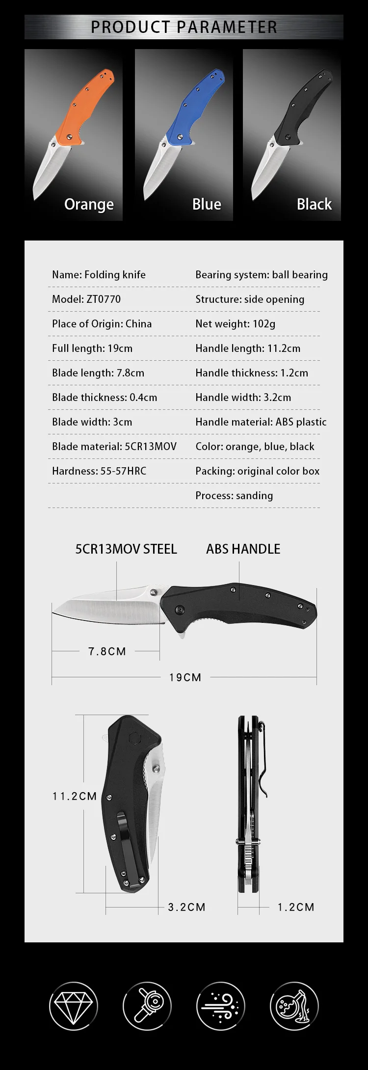 ZT Knife 0770 ZT0770 Folding 5CR13MOV Blade Pocket Tactical Knife Hunting Knives EDC Survival