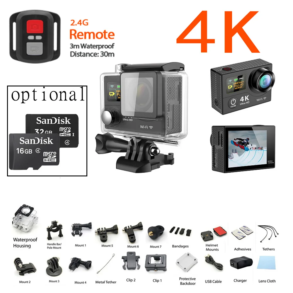 

H3 4K 25FPS ultra plus Cam WIFI Upgrade Action cam H8se two double dual screen H3R go Sport sj pro 4 hero Camera