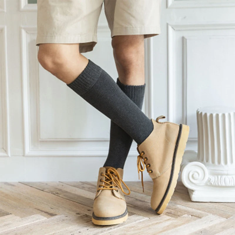 Winter Thick Men's Socks Solid Color High Knee Socks Leg Snow Warm Thicken Long Sock Man Cotton Warm Compression Sock