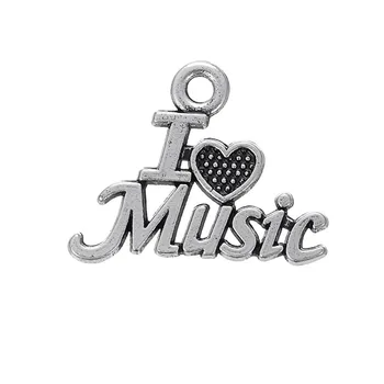 

RAINXTAR Antique Silver Color I Love Music Alloy Letter Pendant Charms 50pcs 16*22mm AAC578