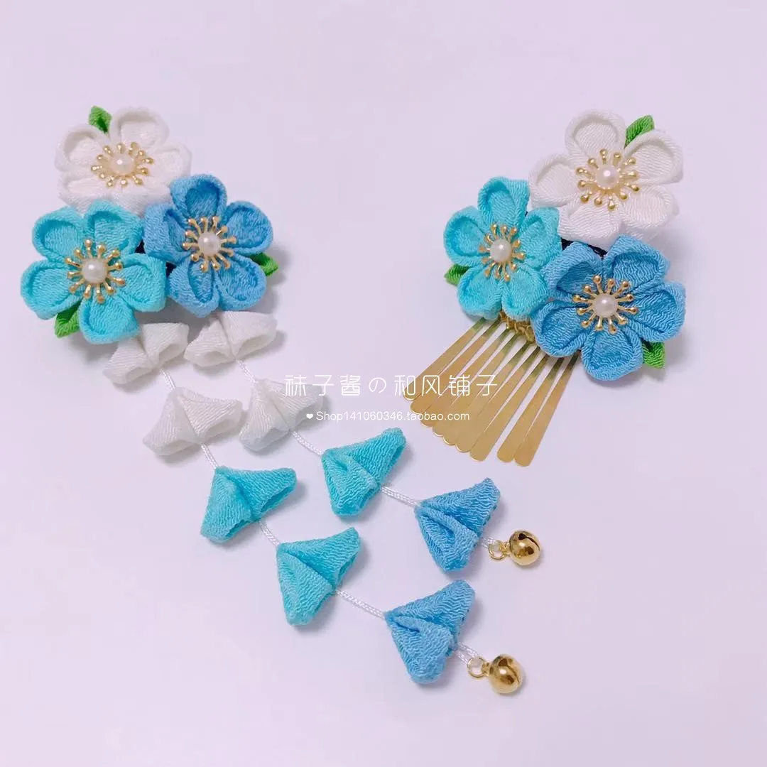 

Blue Japanese Antique and Crepe Hair Kimono Bathrobe Hanfu Photo Accessories Edge Clamp