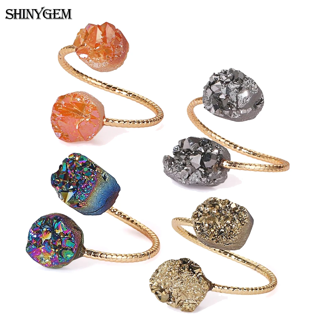 ShinyGem Винтаж естественный неправильной формы сверкающий двойной Druzy камень