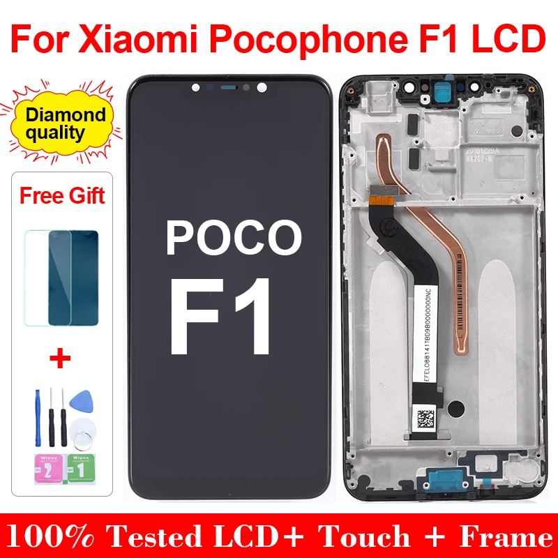 Poco F1 Original Lcd For Xiaomi Pocophone PocoF1 m1805e10a Display Screen Replacment Digitizer Assembly With Frame Blue | Мобильные